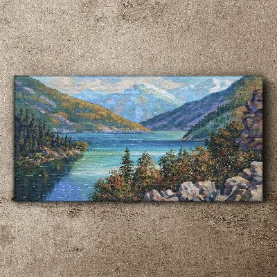 Mountain landscape by the lake Canvas wall art
