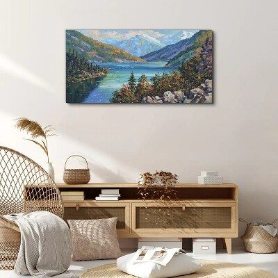 Mountain landscape by the lake Canvas wall art
