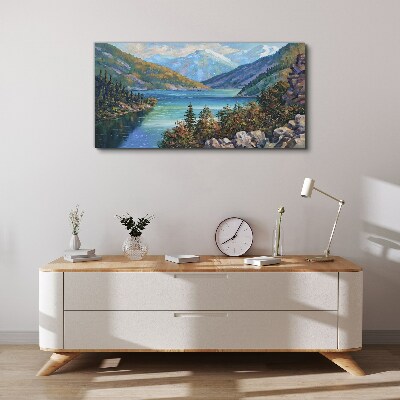 Mountain landscape by the lake Canvas wall art