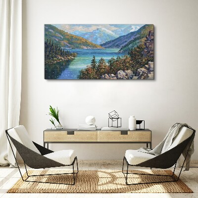 Mountain landscape by the lake Canvas wall art