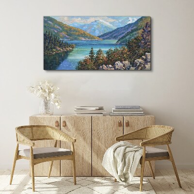 Mountain landscape by the lake Canvas wall art