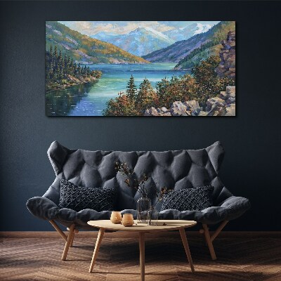 Mountain landscape by the lake Canvas wall art