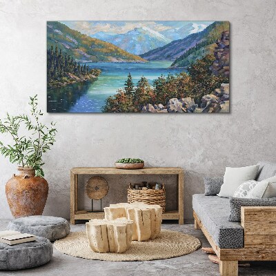 Mountain landscape by the lake Canvas wall art