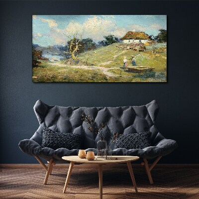 Painting nature villagers Canvas print