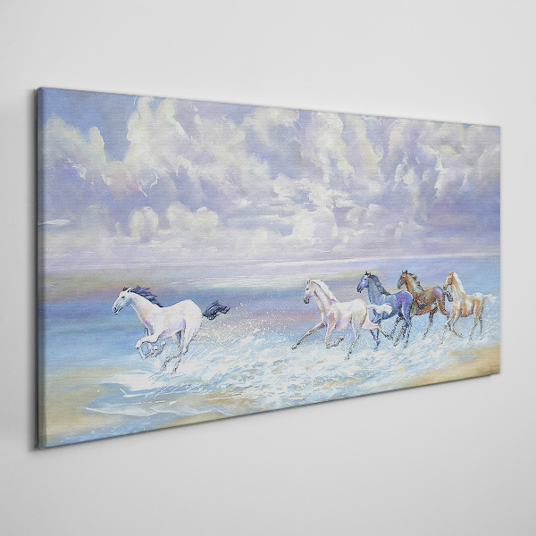 White horses on the run Print on canvas