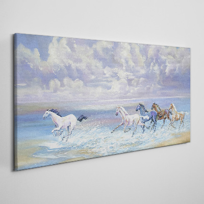 White horses on the run Print on canvas