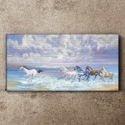 White horses on the run Print on canvas