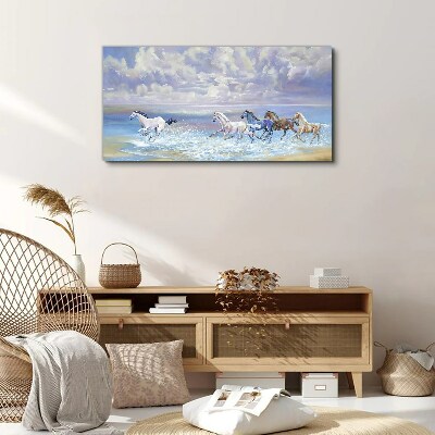 White horses on the run Print on canvas