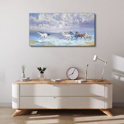 Painting horses coast Canvas print