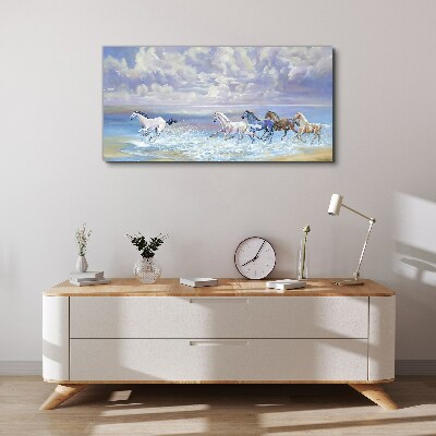 White horses on the run Print on canvas