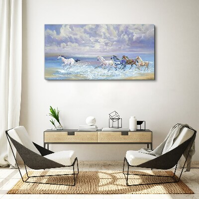 White horses on the run Print on canvas