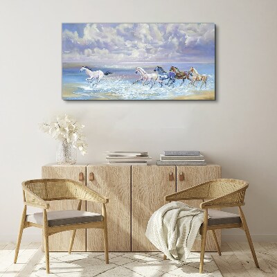 White horses on the run Print on canvas