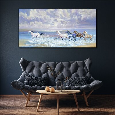 Painting horses coast Canvas print