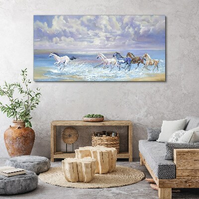 White horses on the run Print on canvas