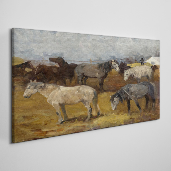 Pastoral landscape with horses Canvas wall art