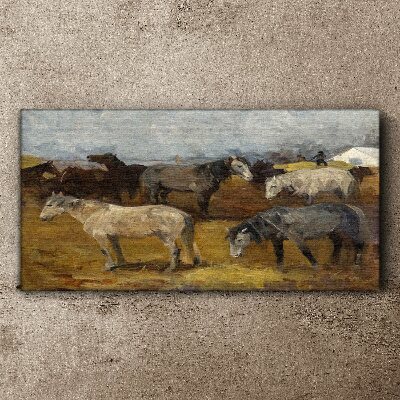 Pastoral landscape with horses Canvas wall art