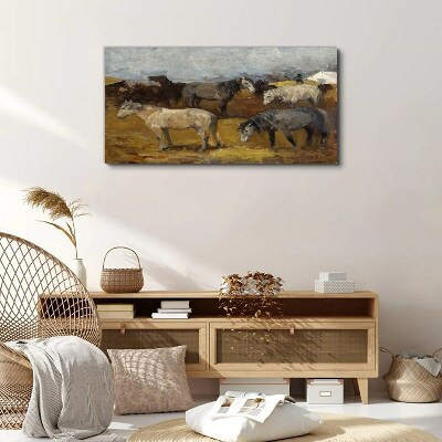 Pastoral landscape with horses Canvas wall art