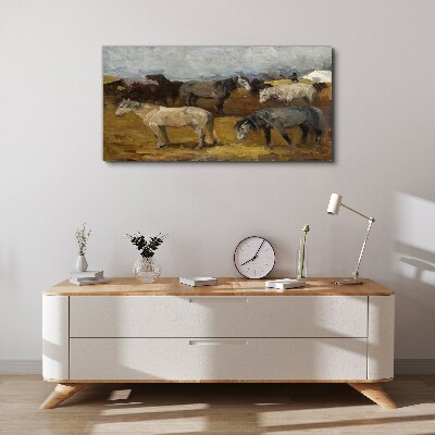 Pastoral landscape with horses Canvas wall art