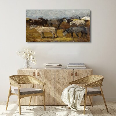 Pastoral landscape with horses Canvas wall art