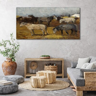 Pastoral landscape with horses Canvas wall art