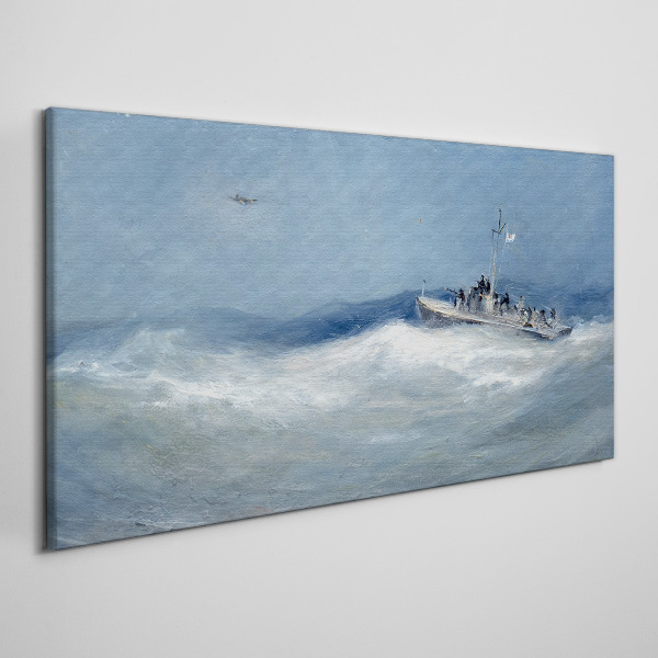Stormy sea with a boat Print on canvas