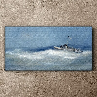 Stormy sea with a boat Print on canvas