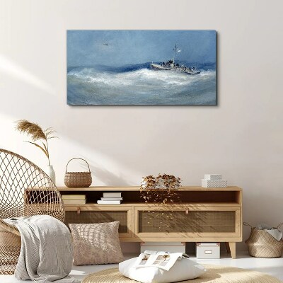 Stormy sea with a boat Print on canvas
