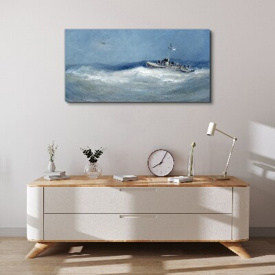 Stormy sea with a boat Print on canvas