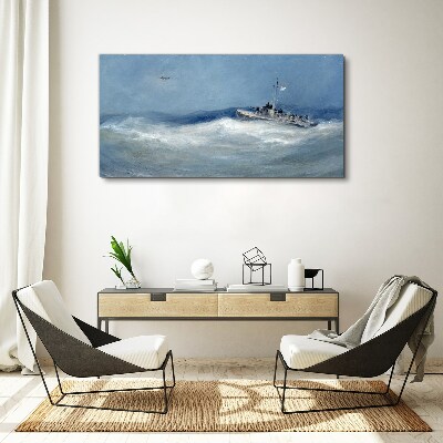Stormy sea with a boat Print on canvas