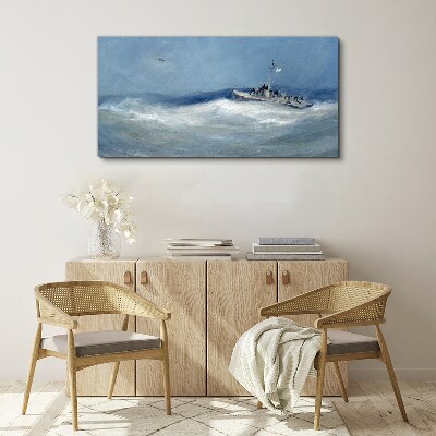 Stormy sea with a boat Print on canvas
