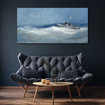 Stormy sea with a boat Print on canvas