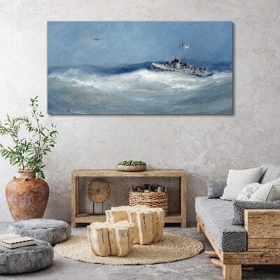 Stormy sea with a boat Print on canvas