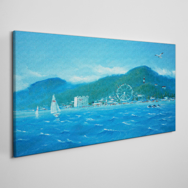 Seaside landscape with an amusement park Canvas wall art