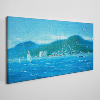 Seaside landscape with an amusement park Canvas wall art