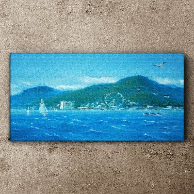 Seaside landscape with an amusement park Canvas wall art