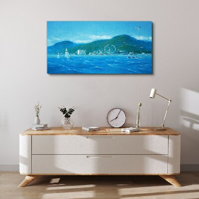 Seaside landscape with an amusement park Canvas wall art