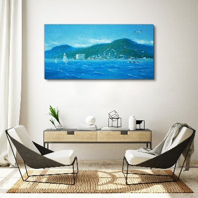 Seaside landscape with an amusement park Canvas wall art