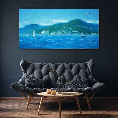 Seaside landscape with an amusement park Canvas wall art