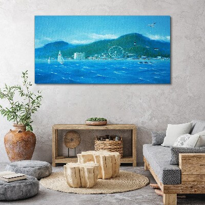 Seaside landscape with an amusement park Canvas wall art