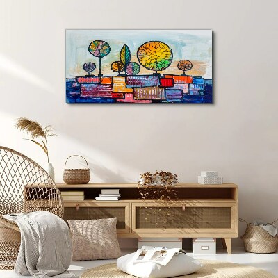 Colorful trees in an abstract landscape Print on canvas