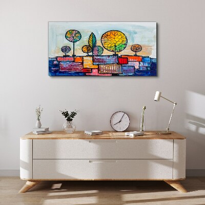 Colorful trees in an abstract landscape Print on canvas