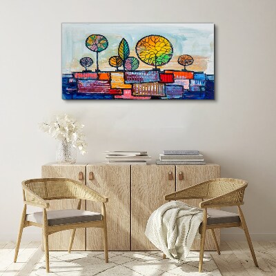 Colorful trees in an abstract landscape Print on canvas