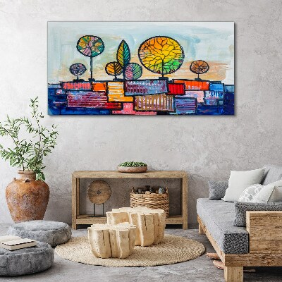 Colorful trees in an abstract landscape Print on canvas