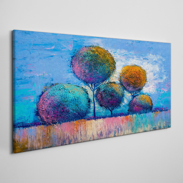 Colorful trees on a blue background Print on canvas