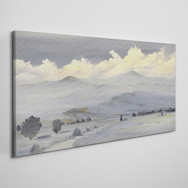 Painting winter mountains clouds Canvas Wall art