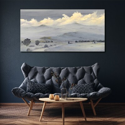 Painting winter mountains clouds Canvas Wall art