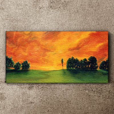 Sunset over the green hill Canvas wall art