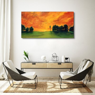 Sunset over the green hill Canvas wall art