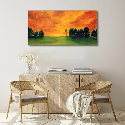 Sunset over the green hill Canvas wall art