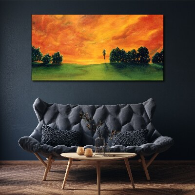 Sunset over the green hill Canvas wall art